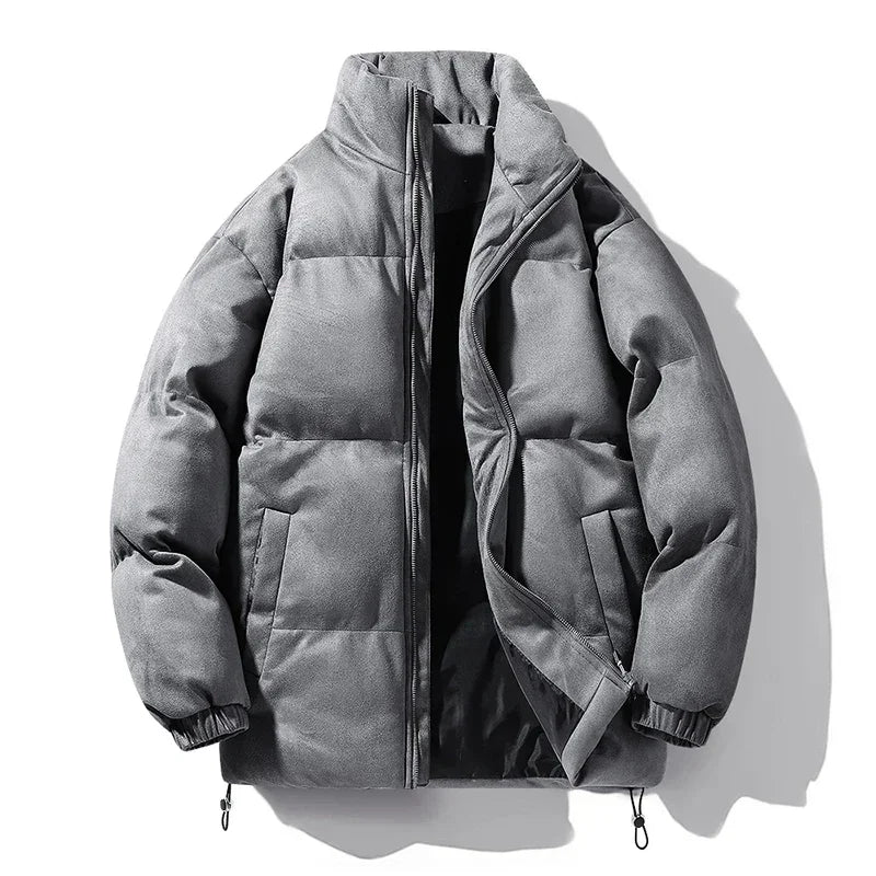 Thick Fleece-Lined Deerskin Velvet Parka – Men's Winter Jacket Dark Grey