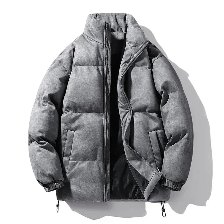 Thick Fleece-Lined Deerskin Velvet Parka – Men's Winter Jacket Dark Grey