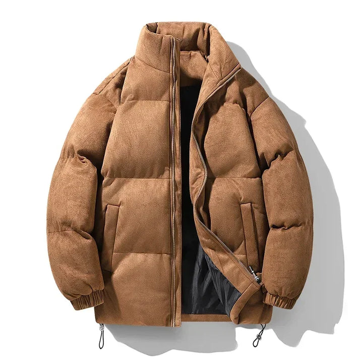 Thick Fleece-Lined Deerskin Velvet Parka – Men's Winter Jacket Khaki