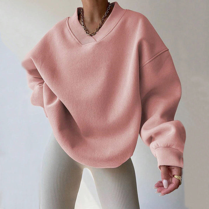 Tina | Women's Oversized V-Neck Fleece Pullover Sweatshirt