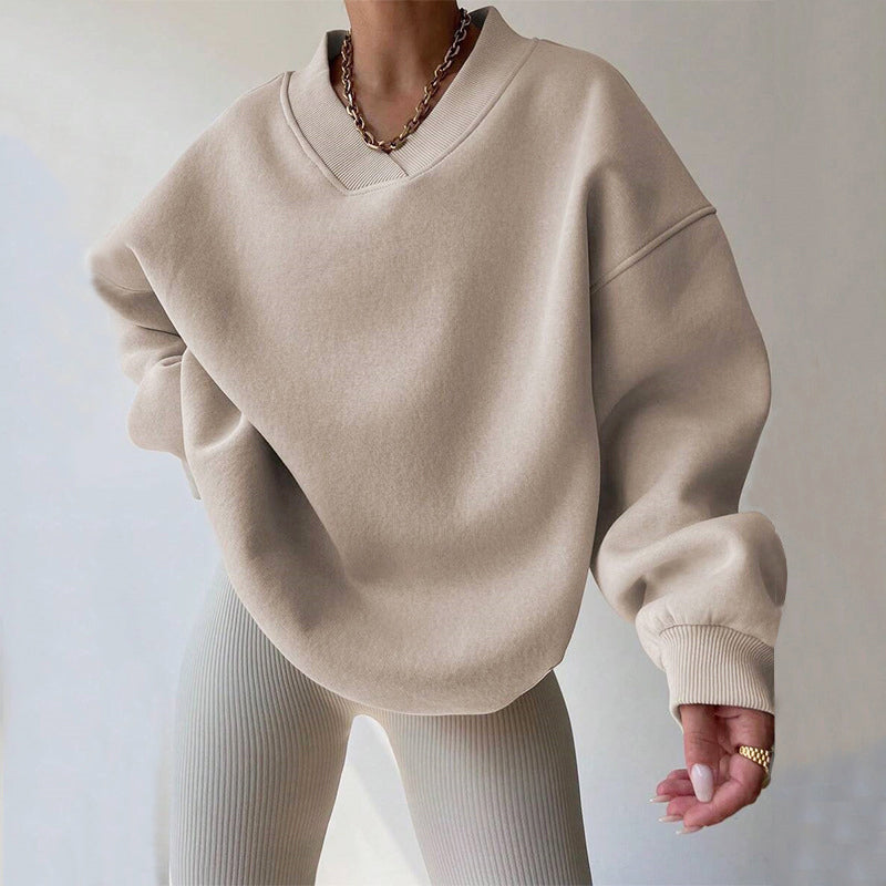Tina | Women's Oversized V-Neck Fleece Pullover Sweatshirt