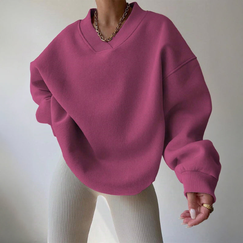 Tina | Women's Oversized V-Neck Fleece Pullover Sweatshirt