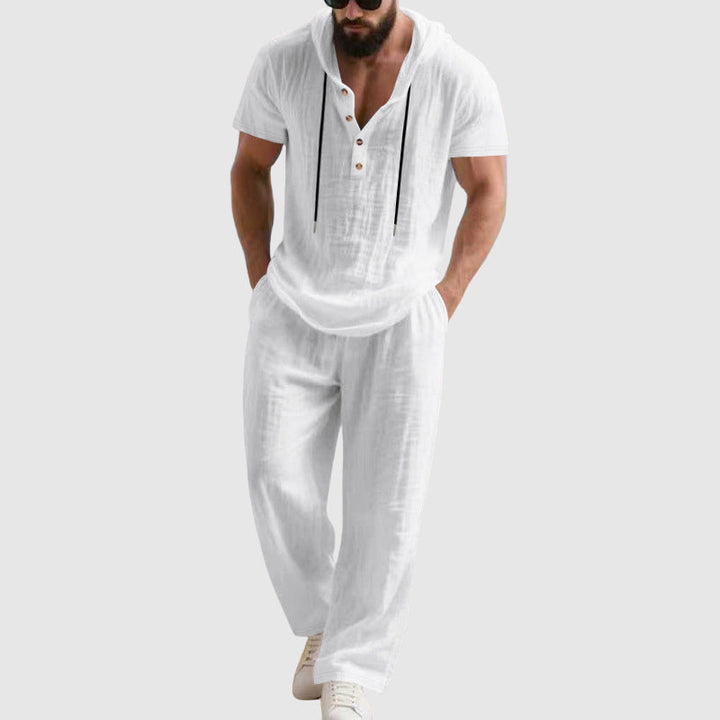 Travis | Men's Hooded Linen-Blend Henley Set-MODAUTLET