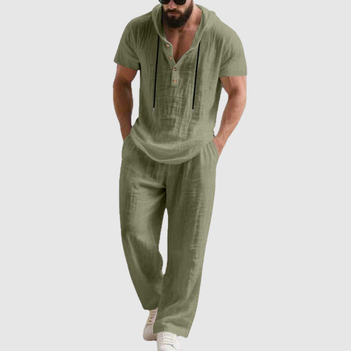 Travis | Men's Hooded Linen-Blend Henley Set-MODAUTLET