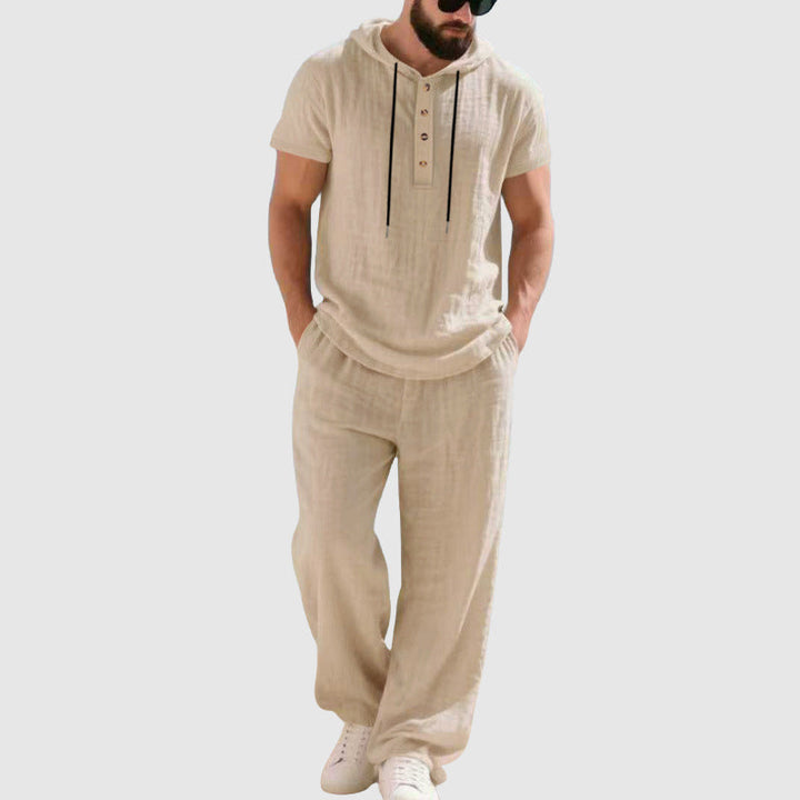 Travis | Men's Hooded Linen-Blend Henley Set-MODAUTLET