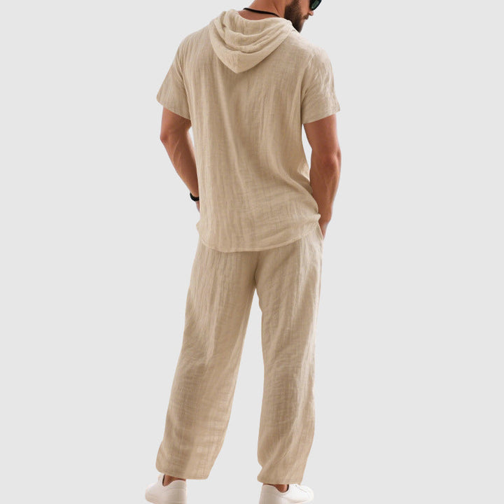 Travis | Men's Hooded Linen-Blend Henley Set-MODAUTLET
