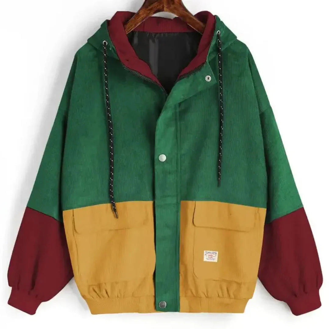 Tri-Color Patchwork Corduroy Jacket Burgundy