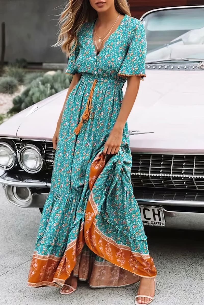 Vestido Maxi Boho Turquesa para Mulher