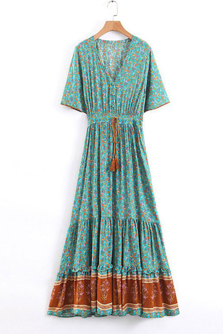 Vestido Maxi Boho Turquesa para Mulher