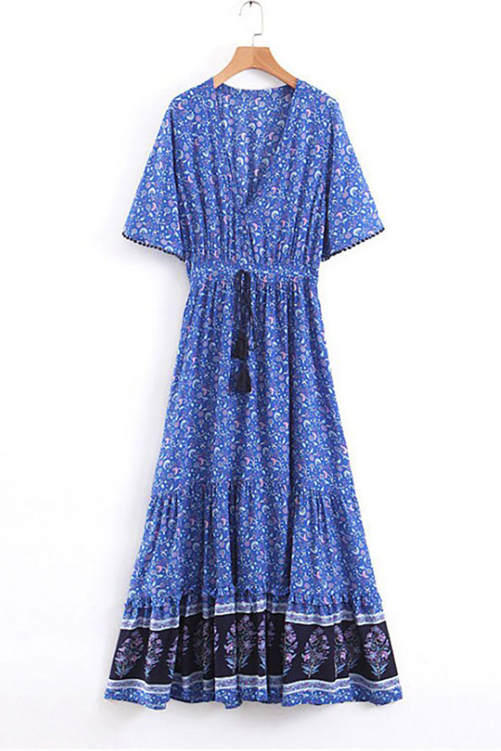 Vestido Maxi Boho Turquesa para Mulher