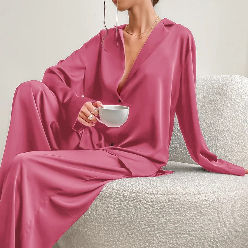 Ultra-Luxe Women’s Silk Wide-Leg Pajama Set Blush Pink