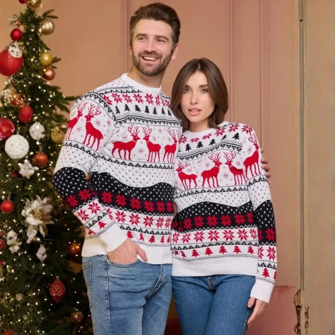 Unisex Reindeer Sweaters for All Ages White