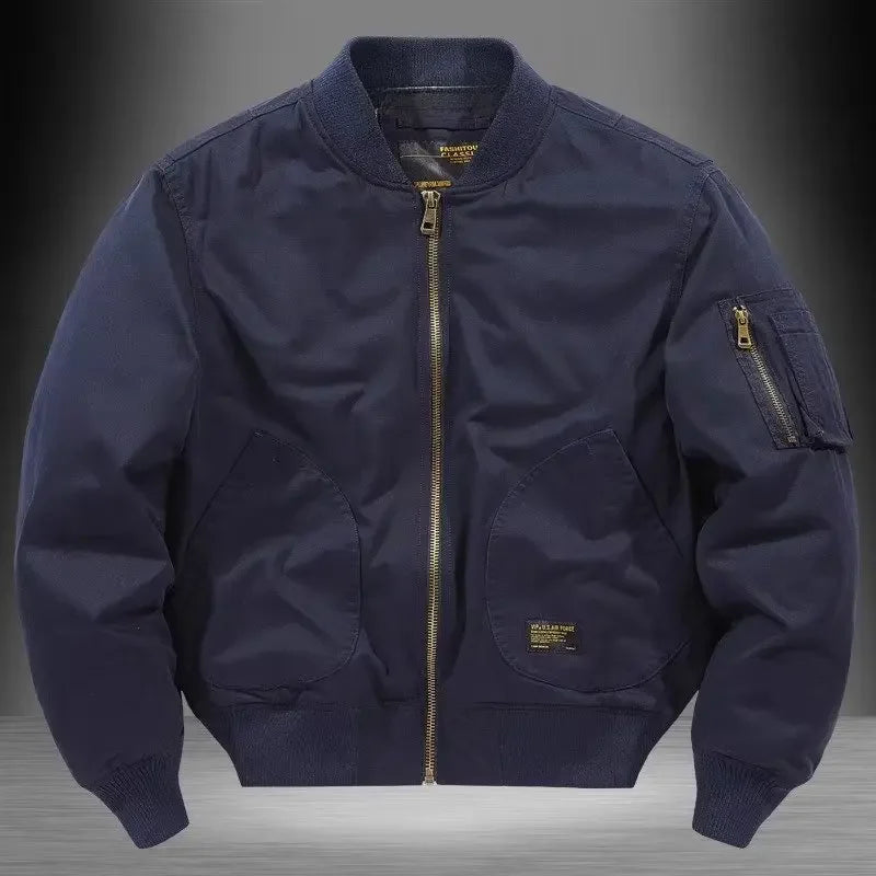 Unisex Vintage Loose-Fit Cotton Bomber Jacket – Lightweight Street Style Dark Blue