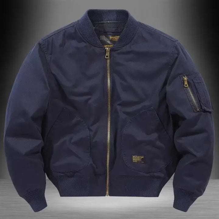 Unisex Vintage Loose-Fit Cotton Bomber Jacket – Lightweight Street Style Dark Blue