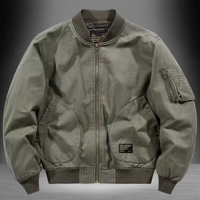 Unisex Vintage Loose-Fit Cotton Bomber Jacket – Lightweight Street Style Army Green