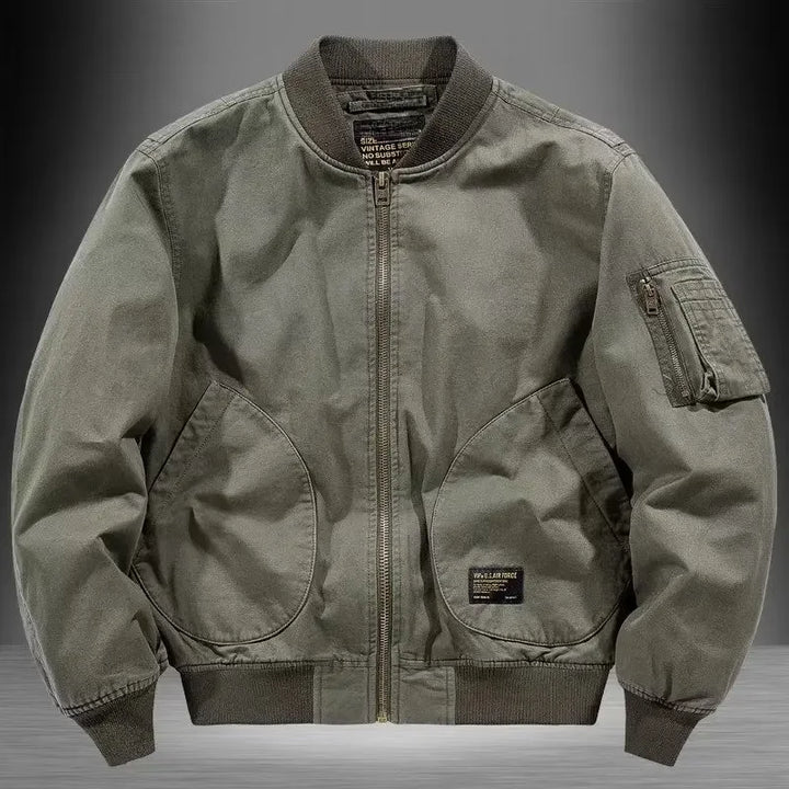 Unisex Vintage Loose-Fit Cotton Bomber Jacket – Lightweight Street Style Army Green