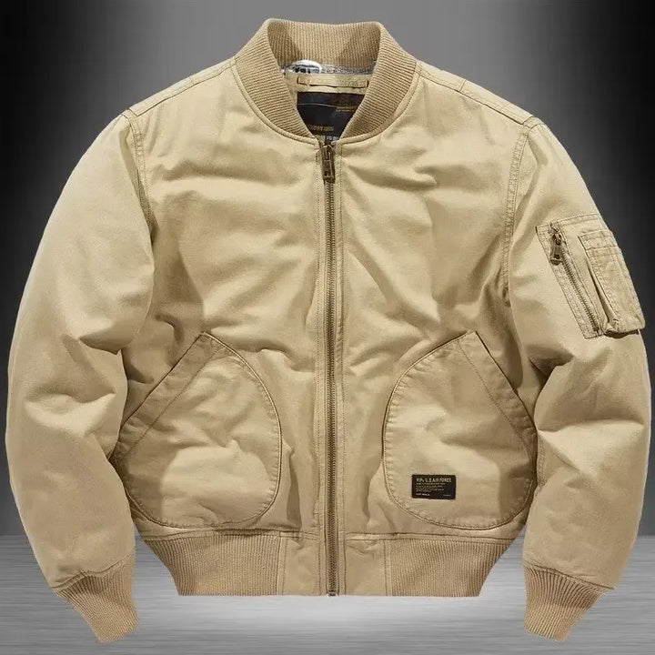 Unisex Vintage Loose-Fit Cotton Bomber Jacket – Lightweight Street Style Khaki