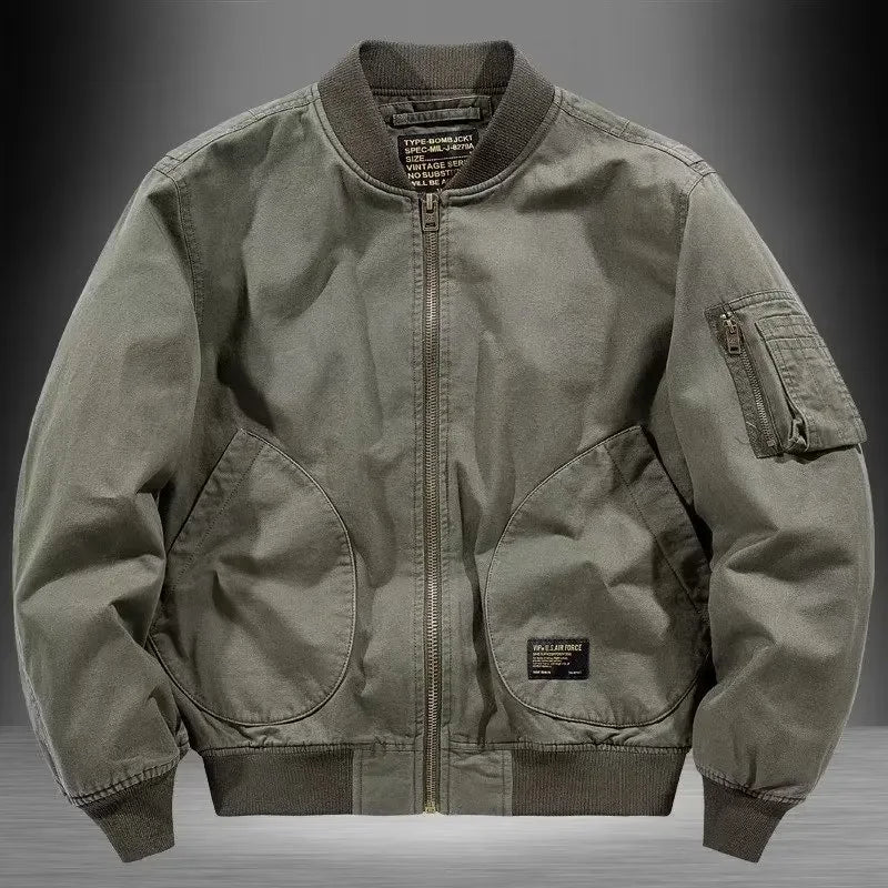 Unisex Vintage Loose-Fit Cotton Bomber Jacket – Lightweight Street Style