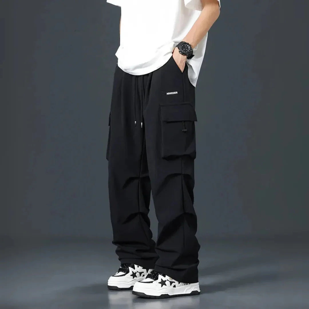 Men's Multi-Pocket Cargo Pants for Street Style Black