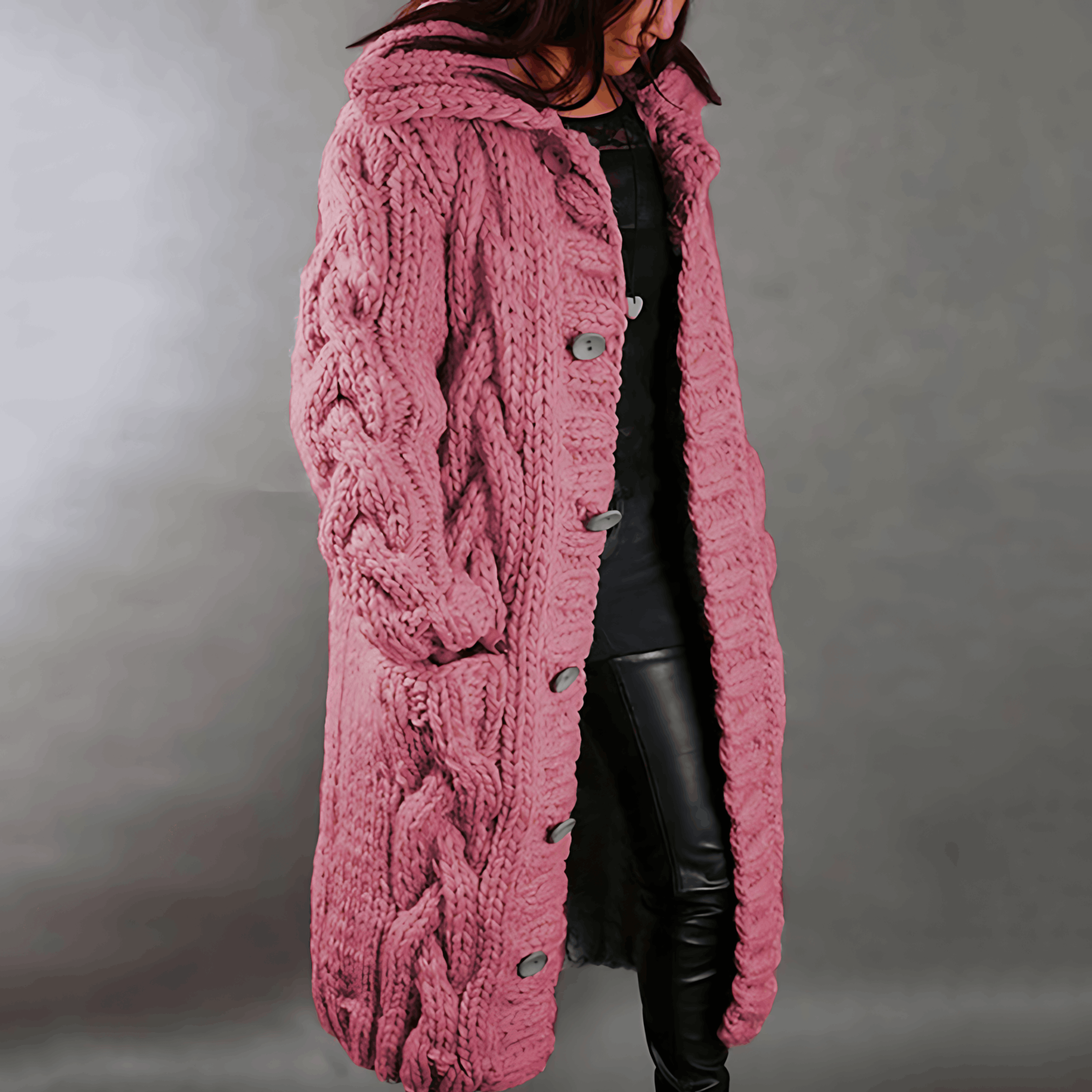 Plus Size Knee-Length Cardigan for Ultimate Comfort and Warmth Pink