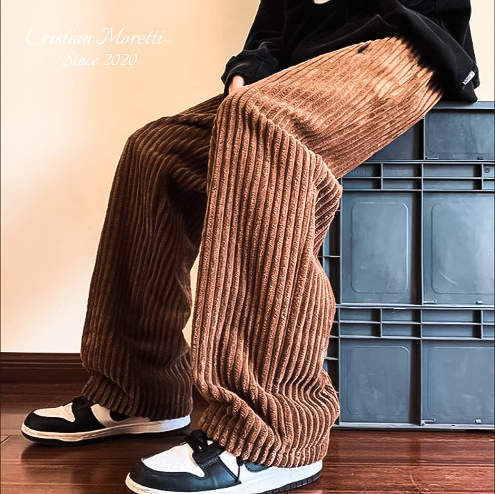 Men's Relaxed Fit Vintage Corduroy Sweatpants with Drawstring Brown