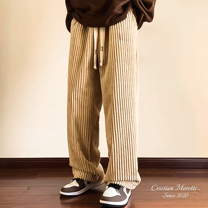 Men's Relaxed Fit Vintage Corduroy Sweatpants with Drawstring Beige