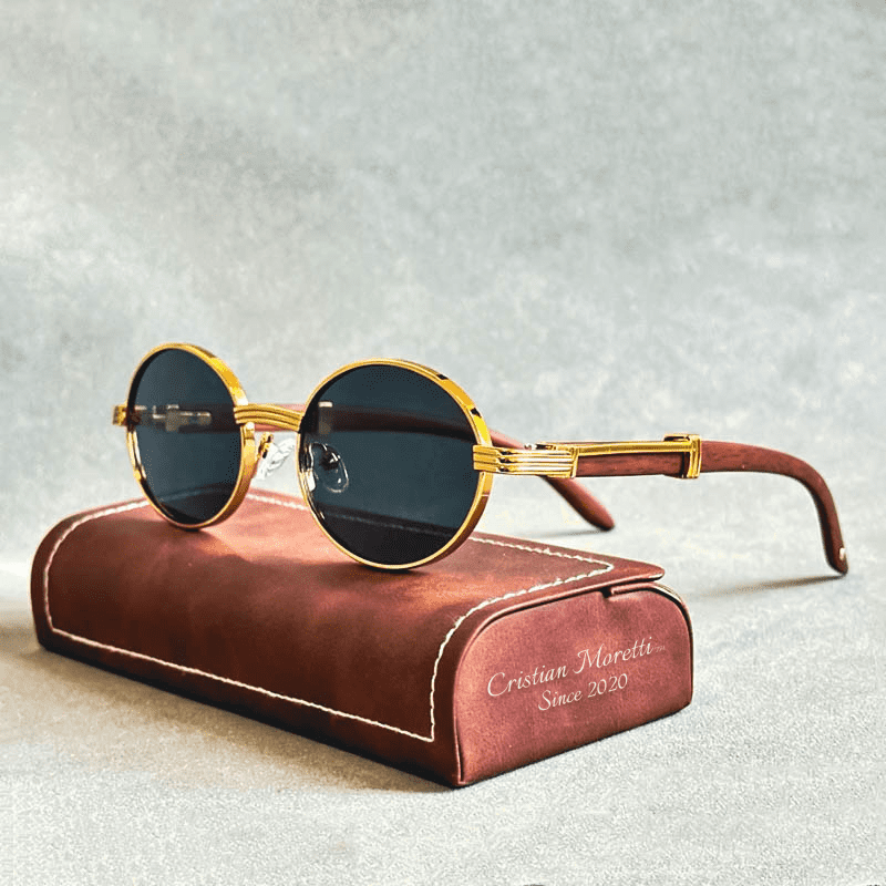 Enzo Premium Oval Sunglasses – UV400 Wooden & Metal Frame-MODAUTLET