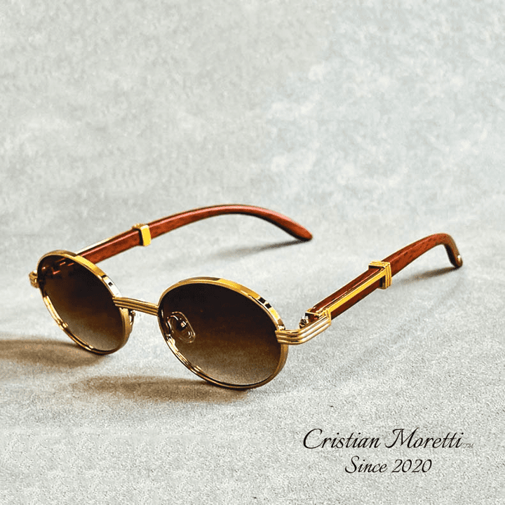 Enzo Premium Oval Sunglasses – UV400 Wooden & Metal Frame-MODAUTLET