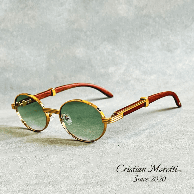 Enzo Premium Oval Sunglasses – UV400 Wooden & Metal Frame-MODAUTLET