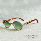 Enzo Premium Oval Sunglasses – UV400 Wooden & Metal Frame Green
