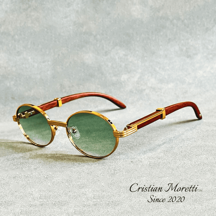 Enzo Premium Oval Sunglasses – UV400 Wooden & Metal Frame-MODAUTLET
