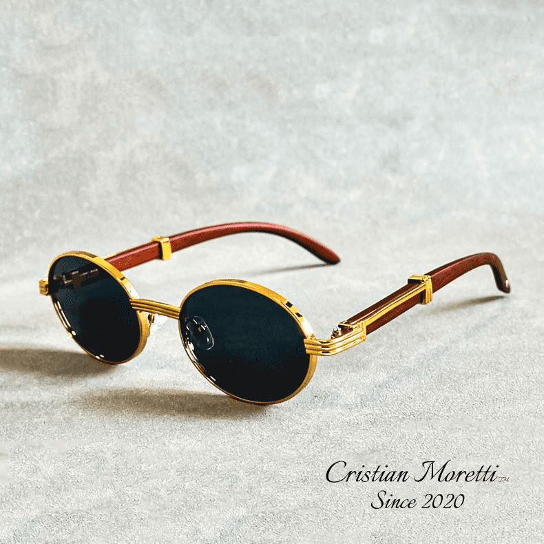 Enzo Premium Oval Sunglasses – UV400 Wooden & Metal Frame-MODAUTLET