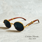 Enzo Premium Oval Sunglasses – UV400 Wooden & Metal Frame
