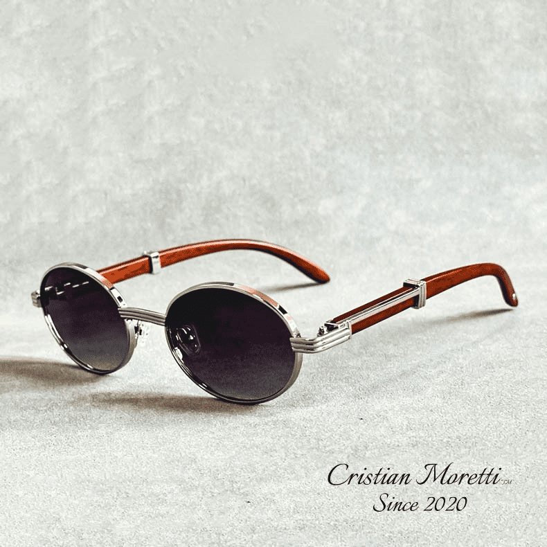 Enzo Premium Oval Sunglasses – UV400 Wooden & Metal Frame-MODAUTLET