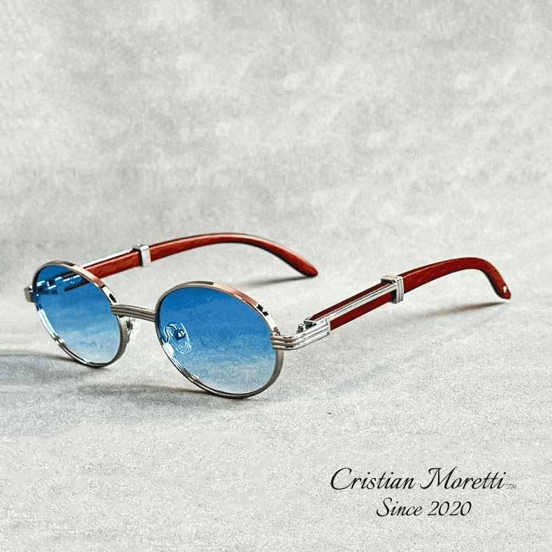 Enzo Premium Oval Sunglasses – UV400 Wooden & Metal Frame-MODAUTLET