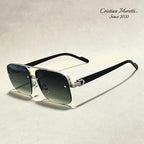 Alberto Lombardi Semi‑Rimless Sunglasses Silver Green