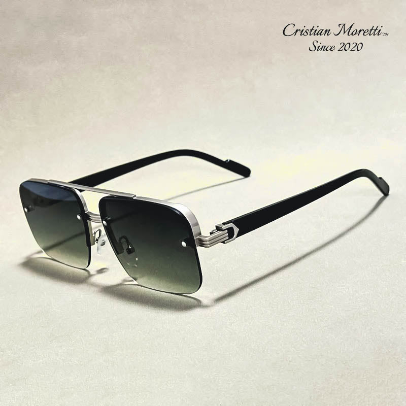 Alberto Lombardi Semi‑Rimless Sunglasses Silver Green