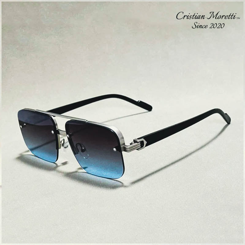 Alberto Lombardi Semi‑Rimless Sunglasses Silver Blue