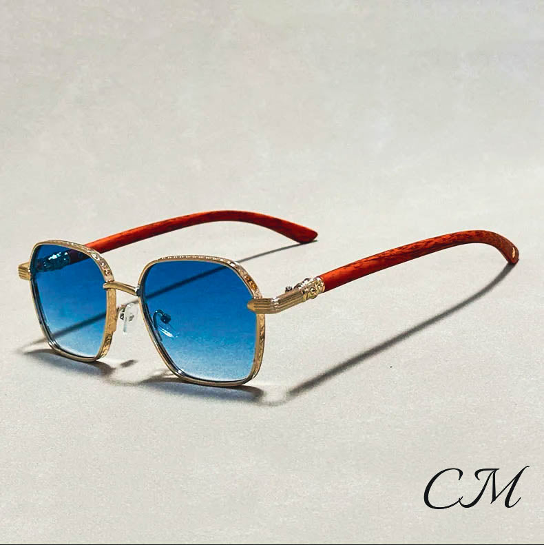 Giovanni Retro Wooden Sunglasses – UV400 Unisex Bamboo Frame Eyewear Blue