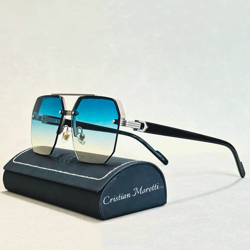 Jupiter Rimless Vintage Sunglasses – UV400 Semi-Rimless Unisex Eyewear Cyan