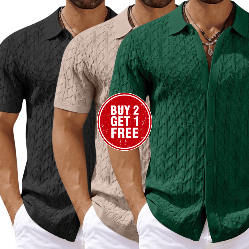 Effortless Knitted Polo Shirt With Subtle Wave Pattern