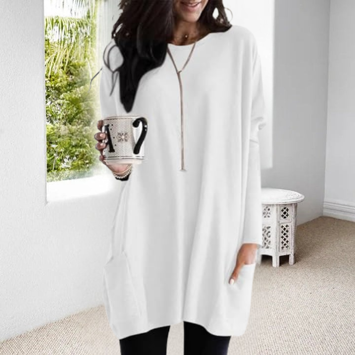 Womens Relaxed Oversize Pocket Top White