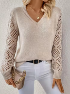 Women's Timeless V-Neck Long Sleeve Blouse Beige