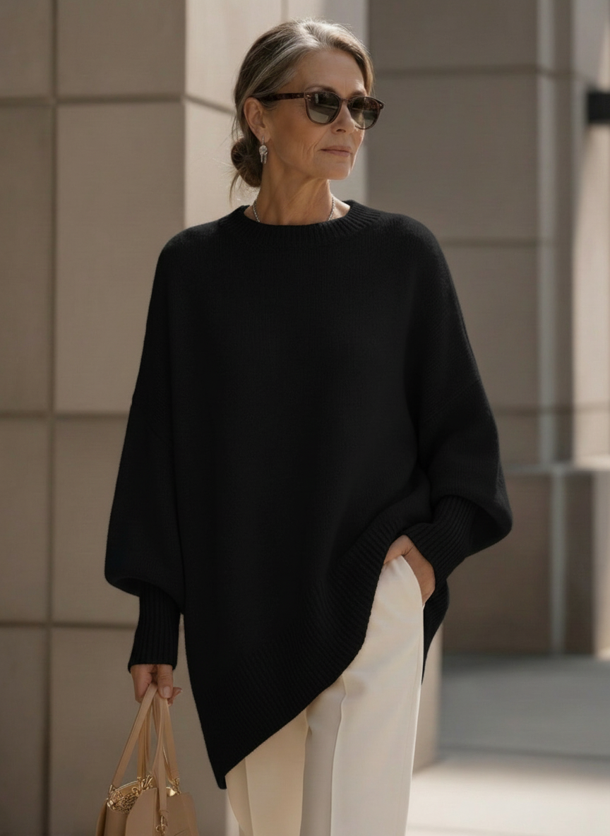 Women’s Oversized Knit Pullover – Cozy Loose-Fit Sweater for Everyday Style Black