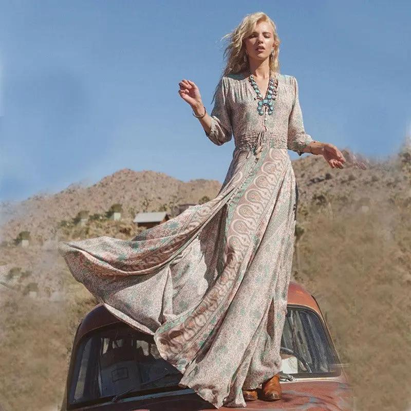 Women's Boho V-Neck Floral Maxi Dress – Effortless Style & Comfort