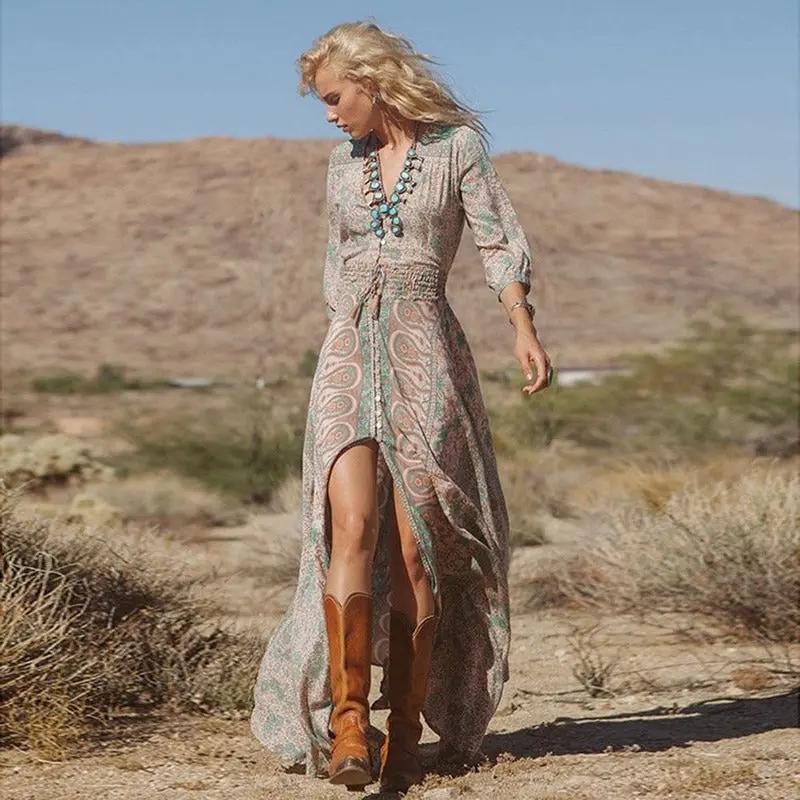 Women's V-Neck Floral Maxi Dress – Effortless Style & Comfort-MODAUTLET