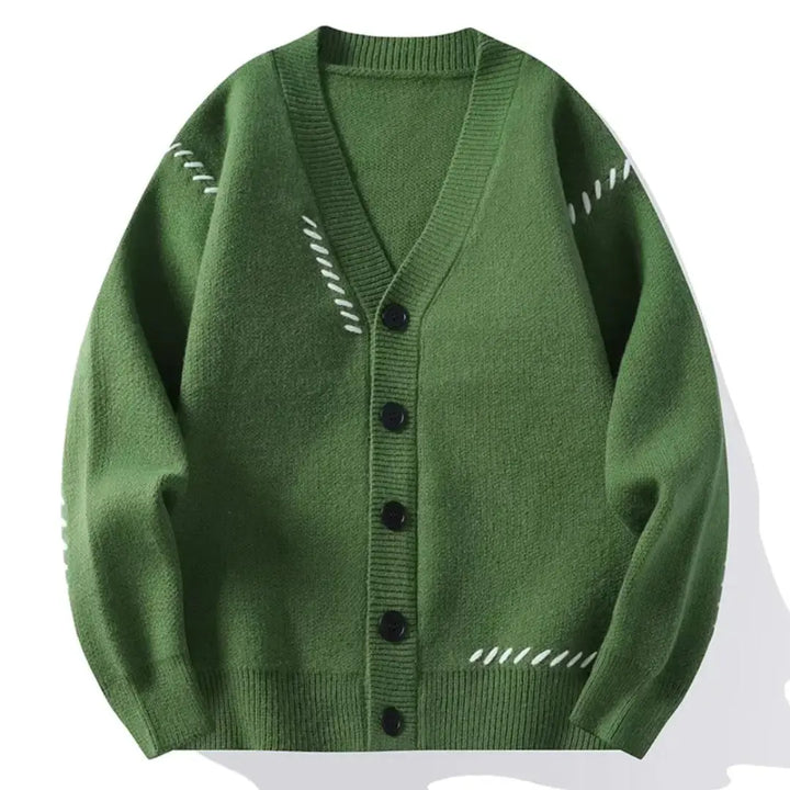 V-Neck Knitted Cardigan for Women Green