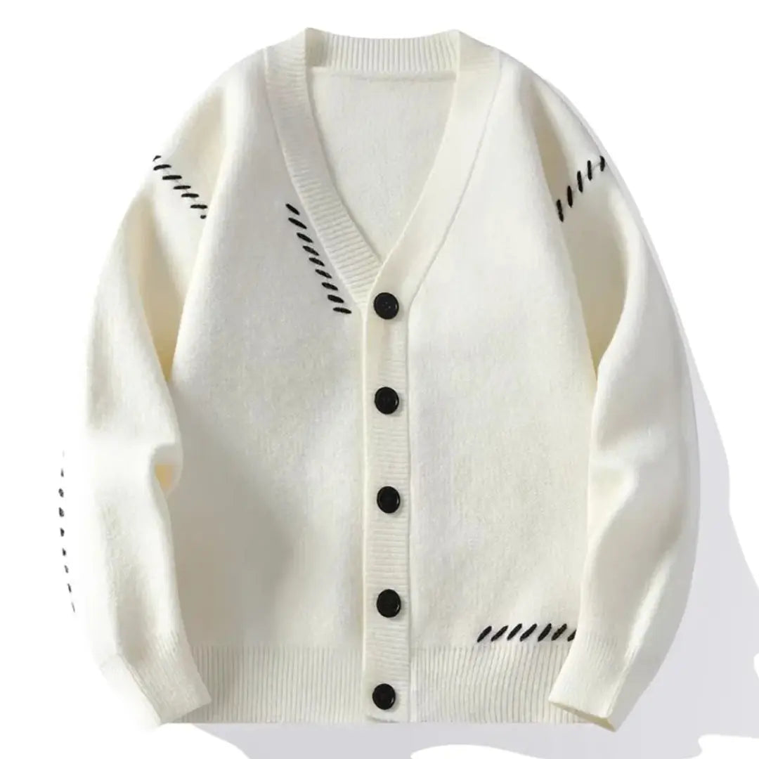 V-Neck Knitted Cardigan for Women White