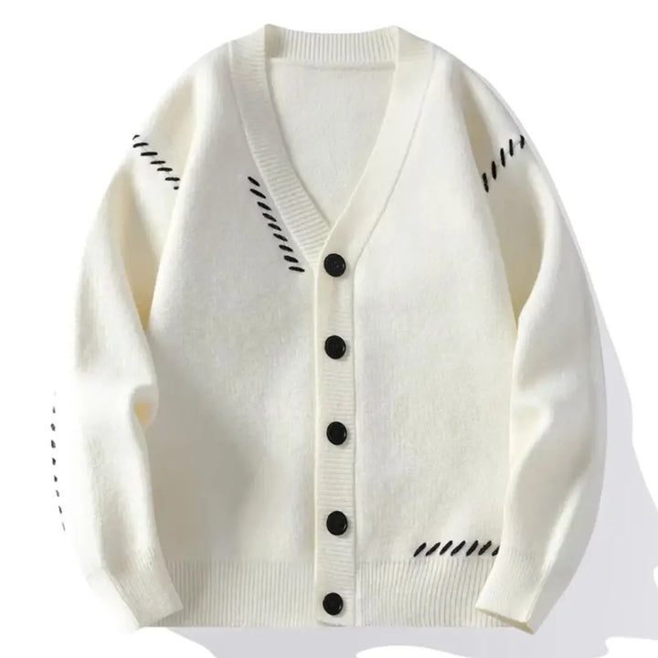 V-Neck Knitted Cardigan for Women White