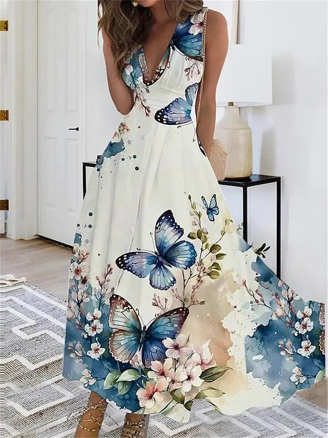 Women's Elegant V-Neck Midi Dress – Versatile Summer Fashion-MODAUTLET